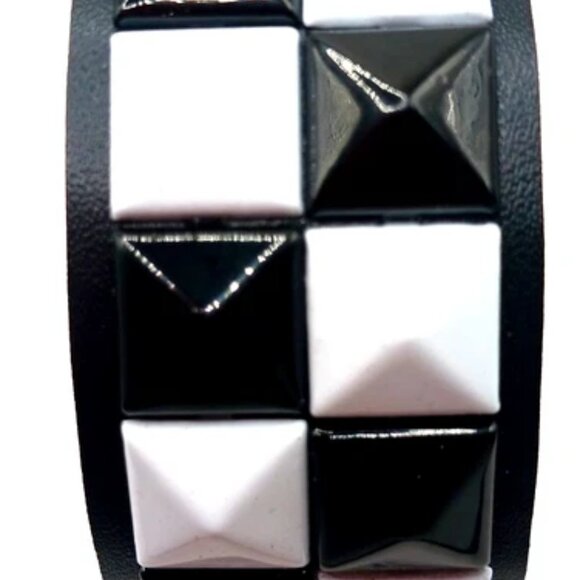 Black and White 2 Row Studded Faux Leather Bracelet New - Picture 7 of 9